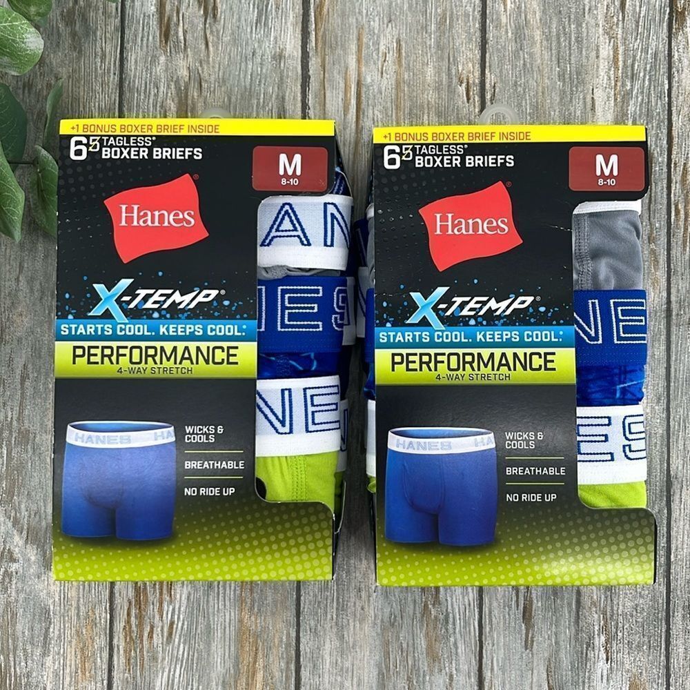Boys' Hanes X-Temp Stretch Active Underwear Boxer Briefs 2, 6-Packs Size M